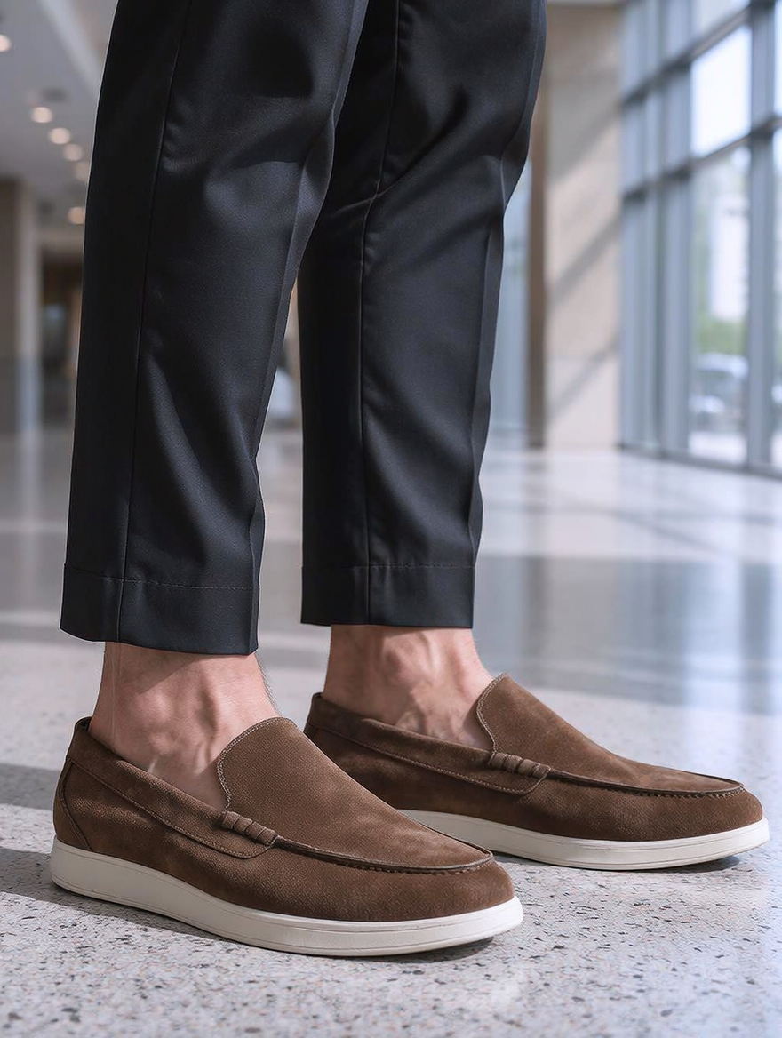Men's Brown Suede Penny Loafers