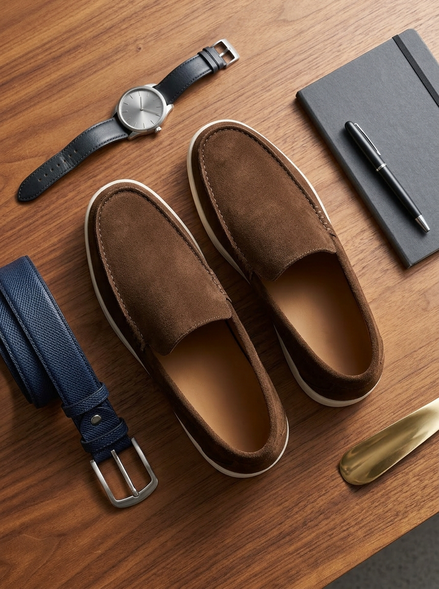 Men's Brown Suede Penny Loafers